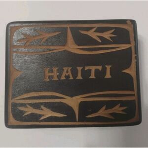 Vintage Black Wooden Box HAITI - Hand Carved